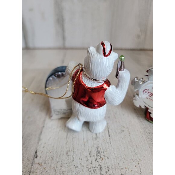 Vintage Coca-Cola ceramic polar bear bottle snowflake ornament Xmas set - Picture 6 of 7